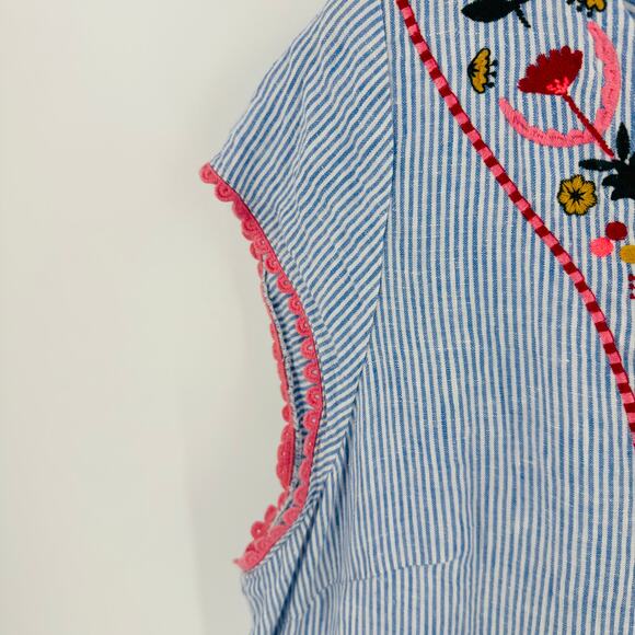 Boden Embroidered Striped Linen Bea Dress Knee Length Blue White Size 16L - Picture 8 of 12